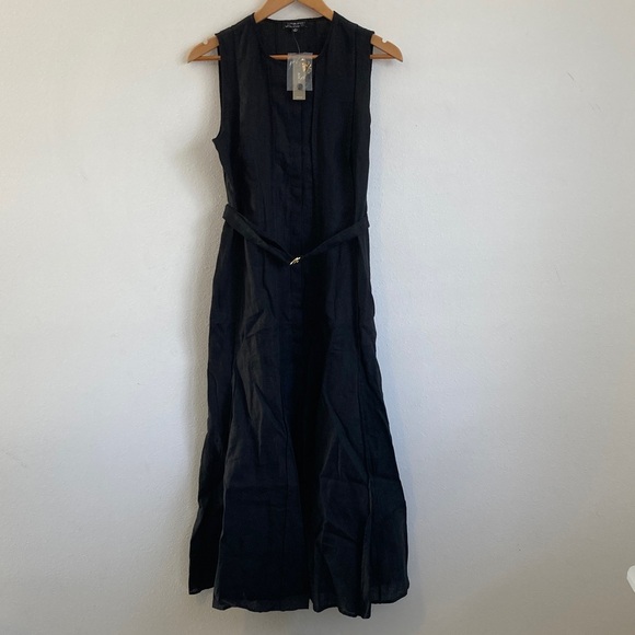 J. Crew Women's Seamed‎ linen dress with removable belt Black Medium - Picture 2 of 6